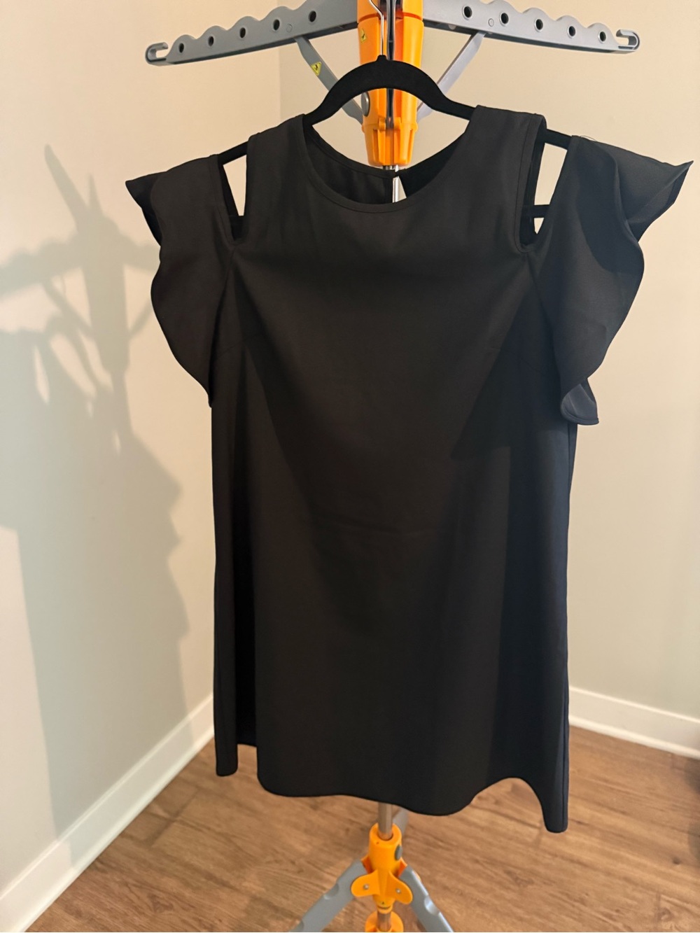 Black Ruffle Cold-Shoulder Shift Dress
